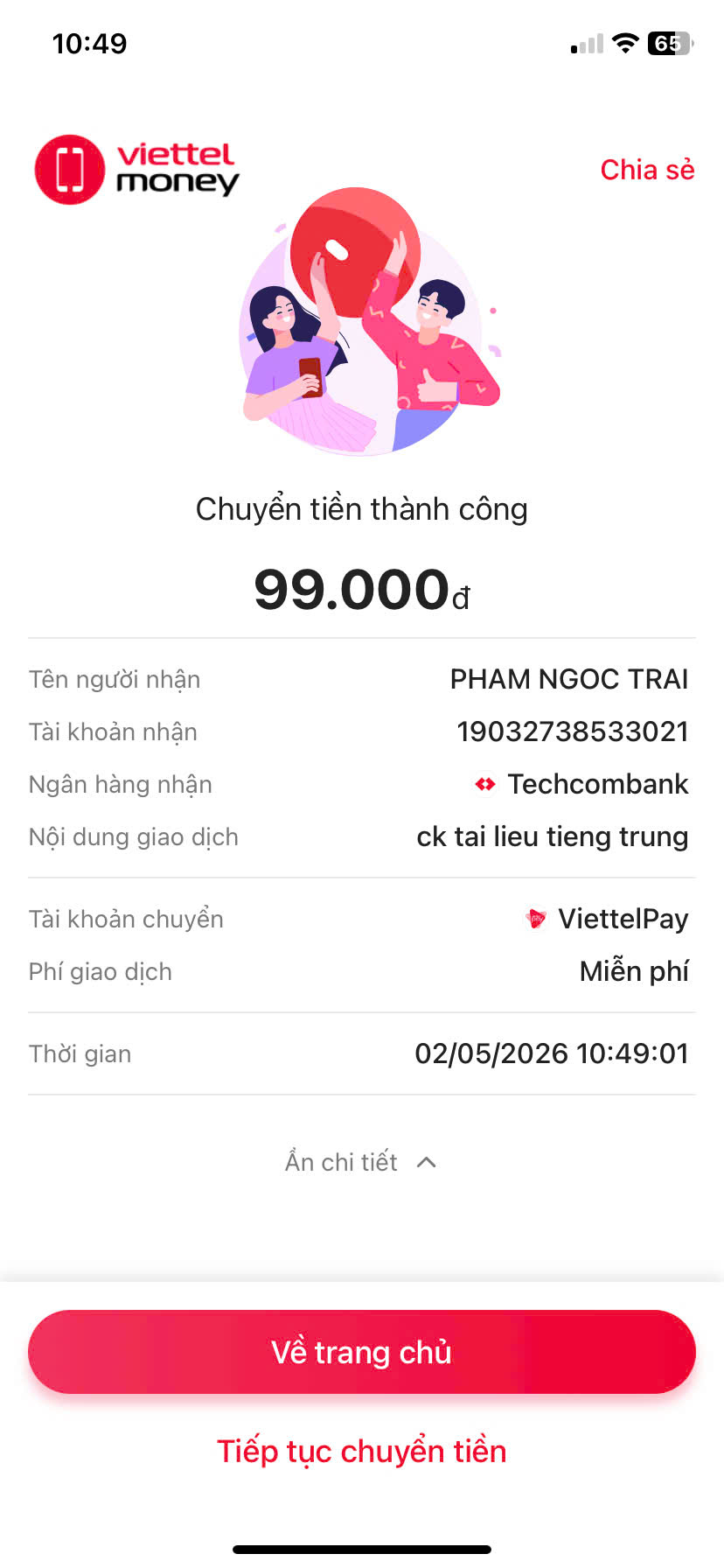 Giao dịch thành công